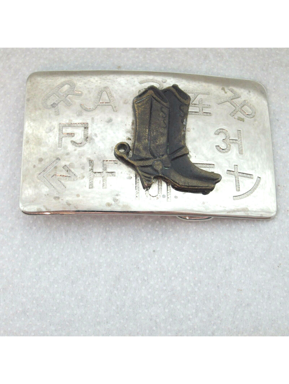 Vintage Western Cowboy Boots Belt Buckle Cattle Livestock Branding Symbols USA